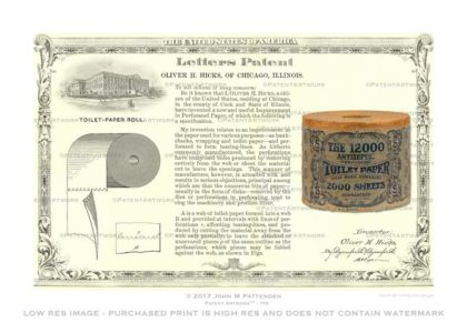 Toilet Paper Hicks 1889 Patent Artwork Print